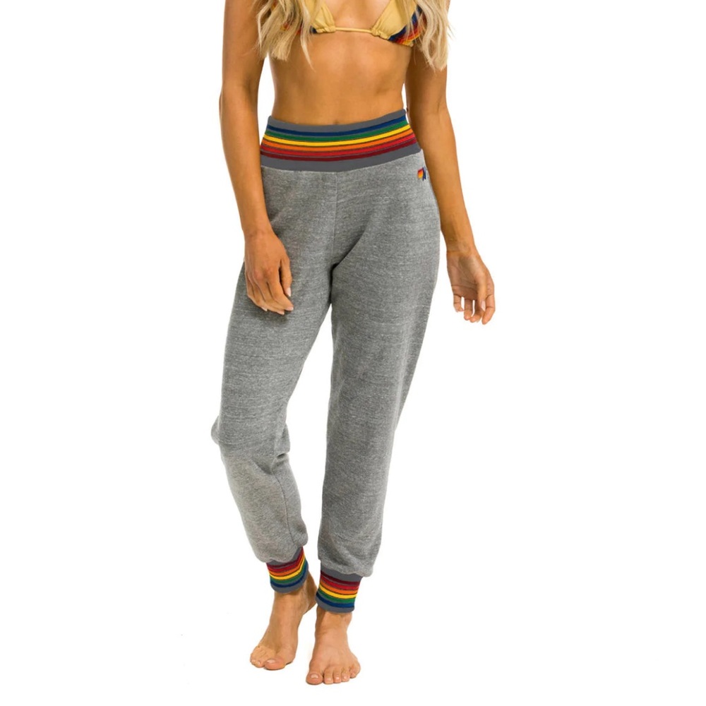Aviator Nation RAINBOW RIB POCKET SWEATPANTS - HEATHER GREY